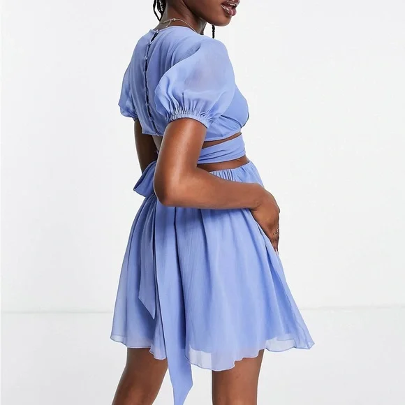 knee length dresses for ladies ASOS DESIGN Pin Tuck Mini Dress With Puff Sleeve & Cut Out Waist Detail In  Tan